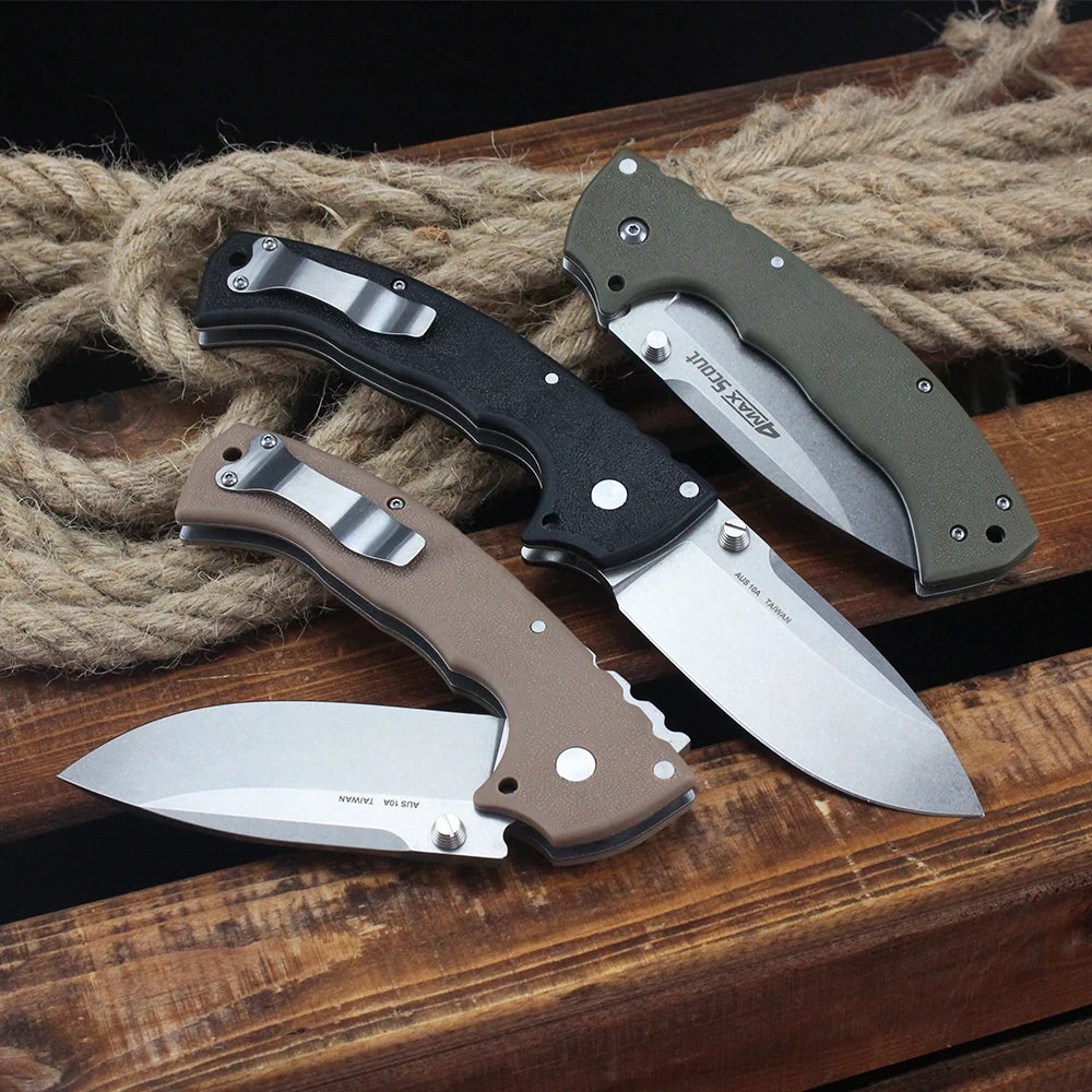 Cold 62RQ EDC Pocket Folding Knife AUS-10A Steel Outdoor Camping Hunting Bushcraft Survival Tools 10'' Large knives for men gift