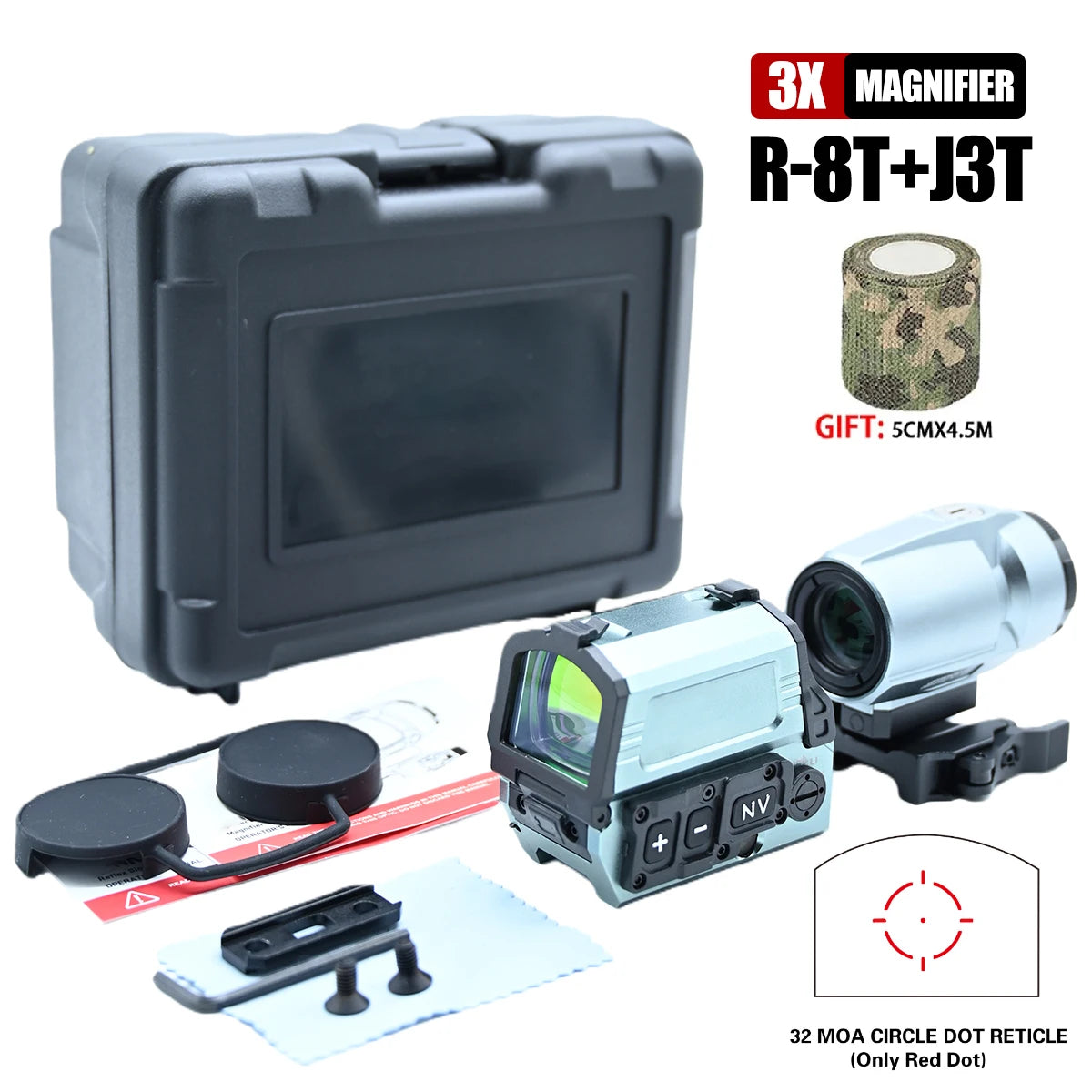 R-8T Red Dot Holographic Circle Reticle Sight Optical Reflex 3MOA&32MOA Seismic Resistant Rifle Scope with Night Vision Function