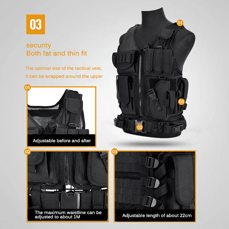Adjustable Molle Tactical Vest Security Combat Body Armor Vests Security Hunting Army Outdoor CS Game Airsoft Training Jacket