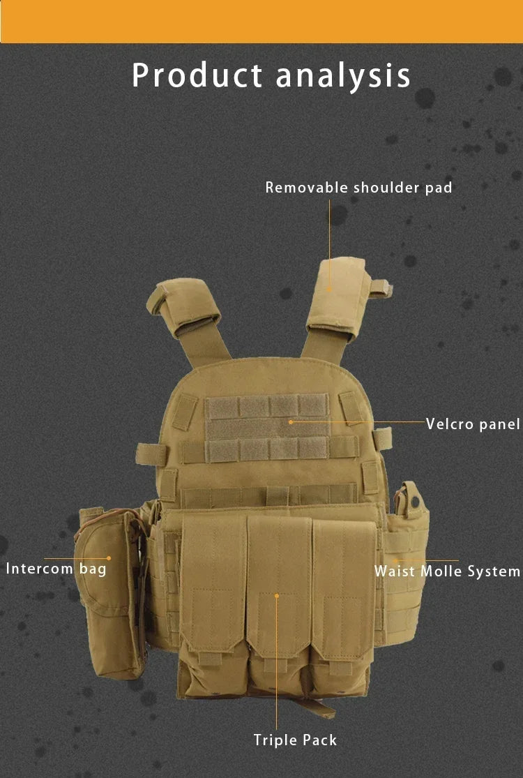 6094 Military Tactical Vest Body Armor Combat Army CS Gear Hunting Plate Carrier Airsoft Accessories Wargame Pouch Molle Vest