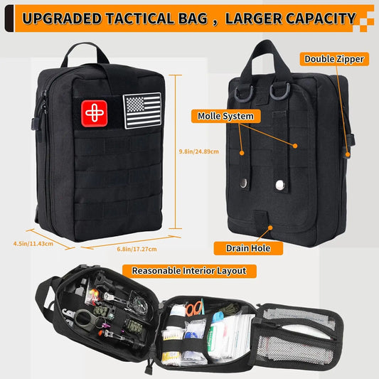 252-Piece Emergency Survival Kit with MOLLE Bag, First Aid Gear for Outdoor Adventure, Car Travel, Earthquake Preparedness
