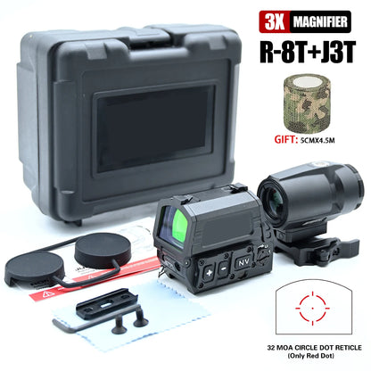 R-8T Red Dot Holographic Circle Reticle Sight Optical Reflex 3MOA&32MOA Seismic Resistant Rifle Scope with Night Vision Function
